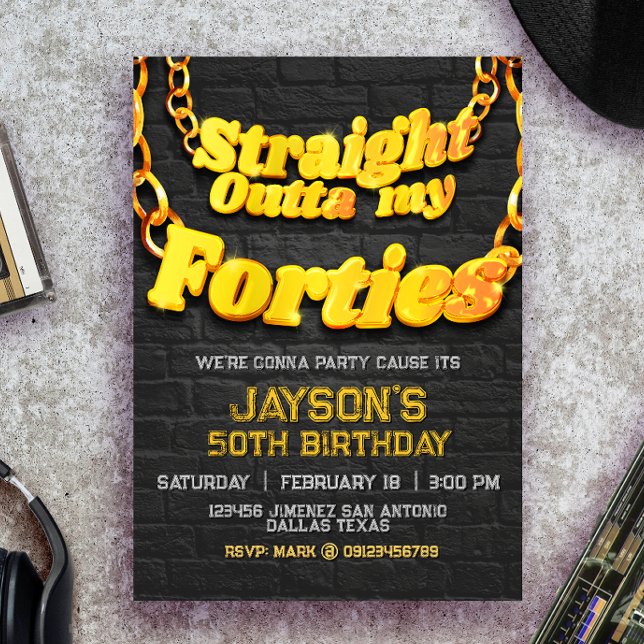 Direkt ut ur mina fyrtiotals-inbjudan inbjudningar (Straight Outta my Forties - Men 50th Birthday Invitation)
