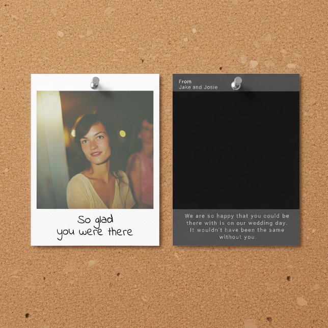 Direktfoto retro bröllopsminne souvenir vykort (Instant photo style wedding thank you card. Double sided.)