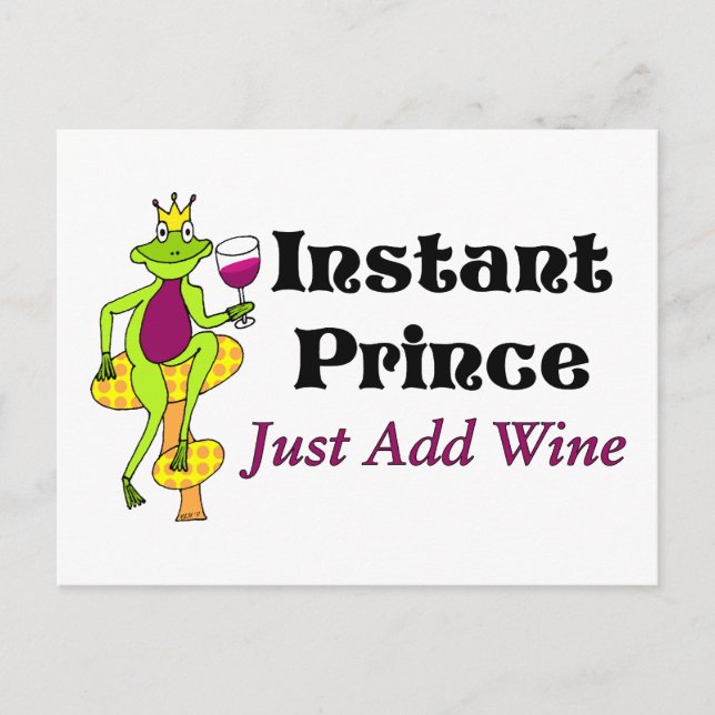 "Direktprins, lägg bara till Vin" Vin Prince Vykort (Framsida)