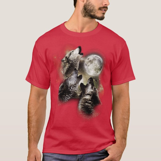 Direwolf Brothers Howling at Full Moon retro T Shirt (Framsida)
