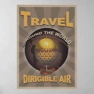 Dirigerbar Vintage för Luft Steampunk World Travel Poster