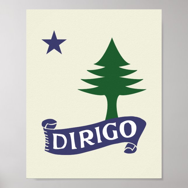 Dirigo/1901 Maine Flagga Framable Art Poster (Framsidan)