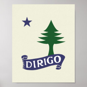 Dirigo/1901 Maine Flagga Framable Art Poster