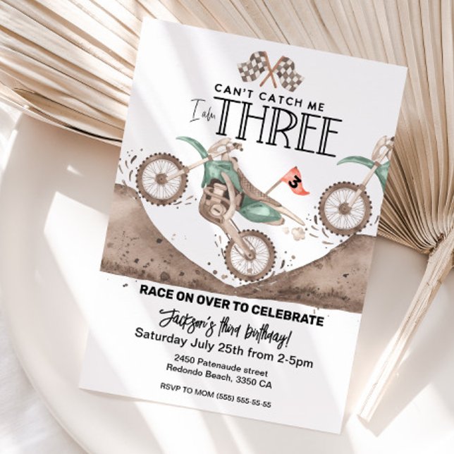 Dirt Bike 3rd birthday Invitation Can't catch me Inbjudningar (Dirt bike birthday invitation, third birthday invite, 3rd birthday motocross invite)