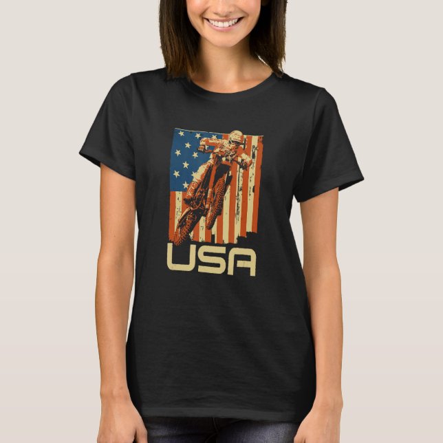 Dirt Bike 4th of July Motocross American Flag MX R T Shirt (Framsida)