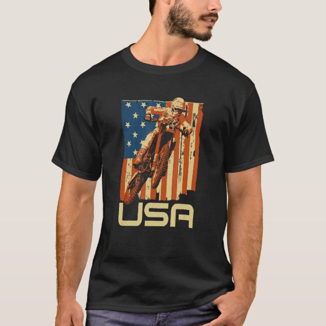 Dirt Bike 4th of July Motocross American Flag MX R T Shirt (Framsida)