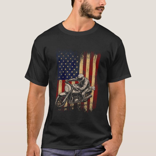 Dirt Bike American Flag Motocross Biker 4Th Of Jul T Shirt (Framsida)
