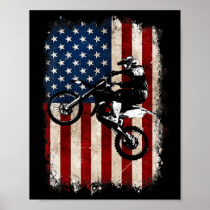 Dirt Bike American Flagga Motocross Biker 4:e Jul Poster