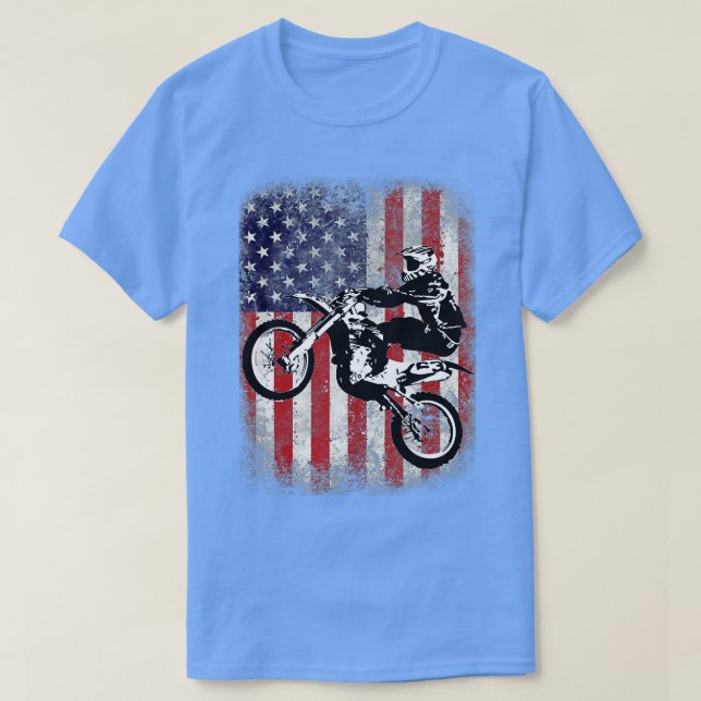 Dirt Bike American Flagga Motocross Biker 4th of J T Shirt (Design framsida)