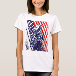 Dirt Bike American Flagga Motocross Biker 4th of J T Shirt