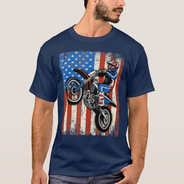 Dirt Bike American Flagga Motocross Biker Funny of T Shirt (Framsida)