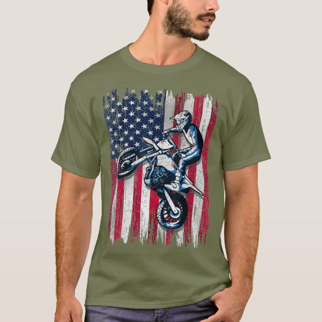 Dirt Bike American Flagga Motocross Biker Gift 4:e T Shirt (Framsida)