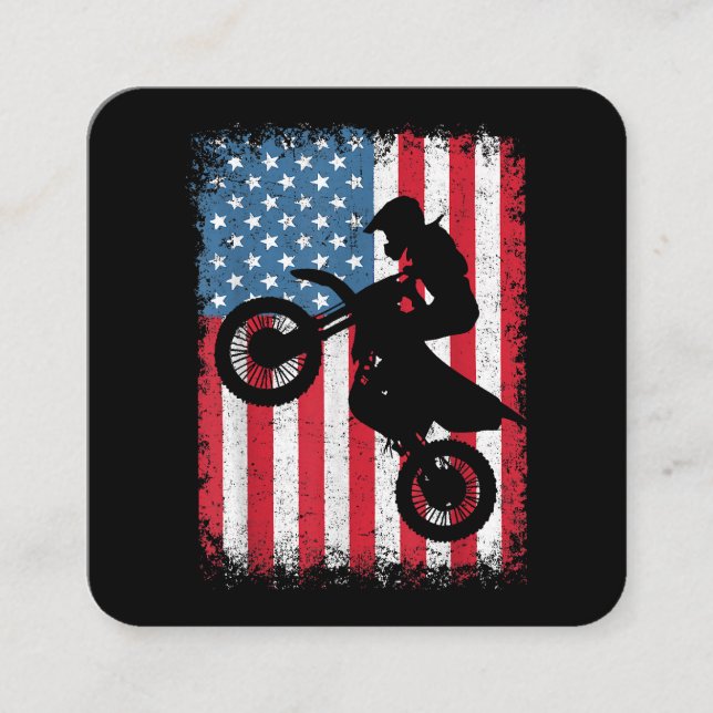 Dirt Bike American Flagga Motocross Biker Manar Bo Fyrkantigt Visitkort (Framsida)