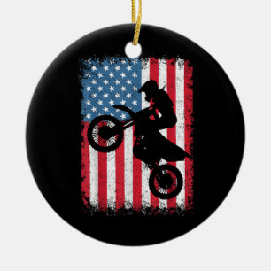 Dirt Bike American Flagga Motocross Biker Manar Bo Julgransprydnad Keramik