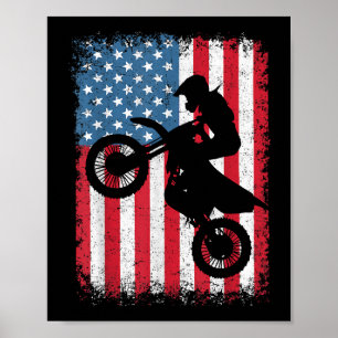 Dirt Bike American Flagga Motocross Biker Manar Bo Poster