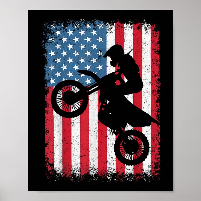 Dirt Bike American Flagga Motocross Biker Manar Bo Poster (Framsidan)