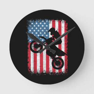 Dirt Bike American Flagga Motocross Biker Manar Bo Rund Klocka