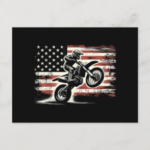 Dirt Bike American Flagga Motocross Biker Vintage  Helg Vykort