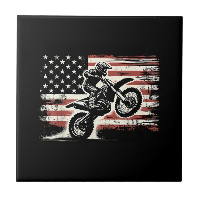 Dirt Bike American Flagga Motocross Biker Vintage  Kakelplatta (Framsidan)