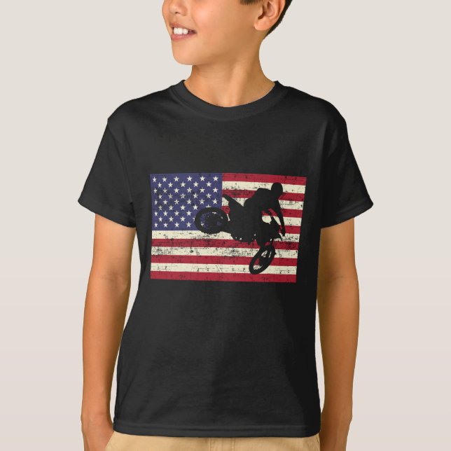 Dirt Bike American Flagga Motocross Enduro T Shirt (Framsida)