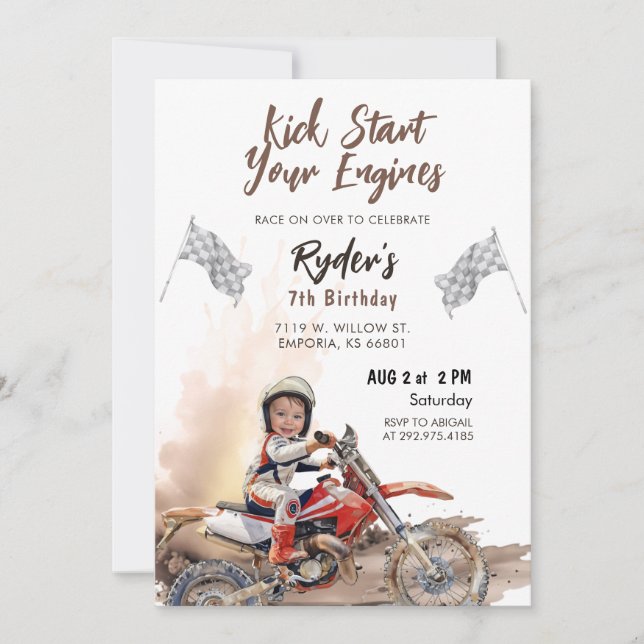 Dirt Bike any age Birthday Photo Inbjudan (Framsida)