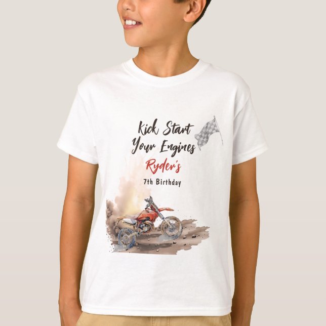 Dirt Bike Any Age Birthday T Shirt (Framsida)