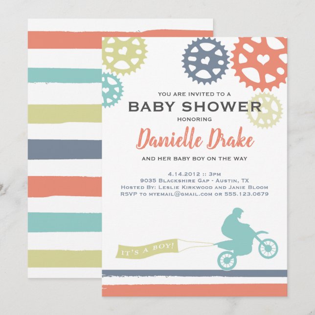 Dirt Bike Baby Shower-inbjudan Inbjudningar (Fram/baksida)