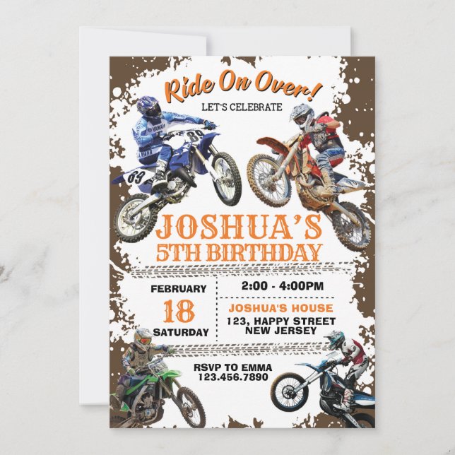 Dirt Bike Birthday-inbjudan. Motorcyklar Inbjudan (Framsida)