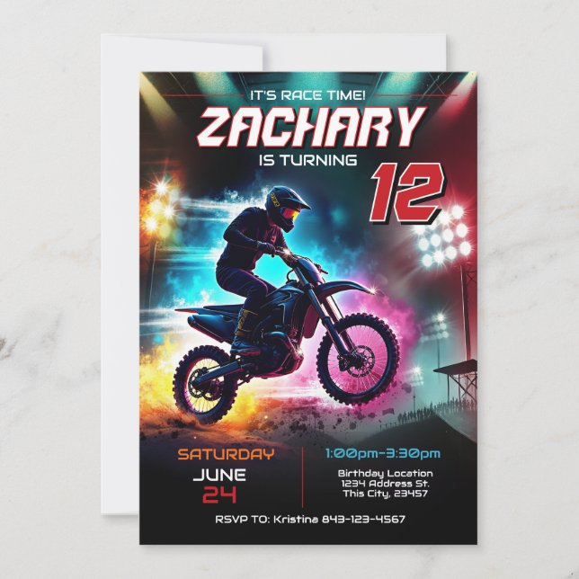 Dirt Bike Birthday-inbjudan | Tävla Inbjudan (Framsida)
