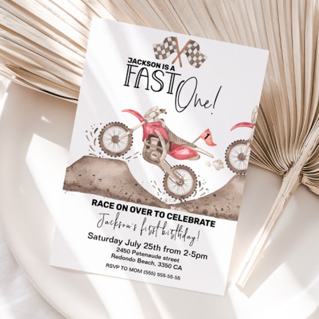 Dirt Bike FAST EN födelsedagsinbjudan Inbjudningar (Fast one  birthday invitation Dirt bike)