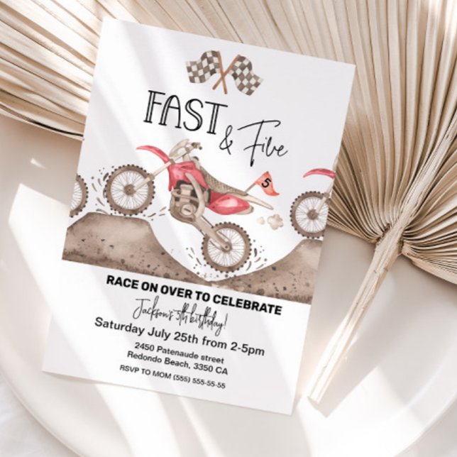 Dirt Bike Fast och Fem inbjudningar (Dirt Bike Birthday Inviation Fast and Five)