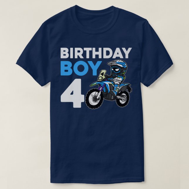 Dirt Bike Födelsedagsfest Motocross 4:e gåva 4 år T Shirt (Design framsida)
