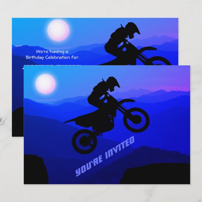 Dirt Bike Full Moon Nattride Motocross Birthday Inbjudningar (Fram/baksida)