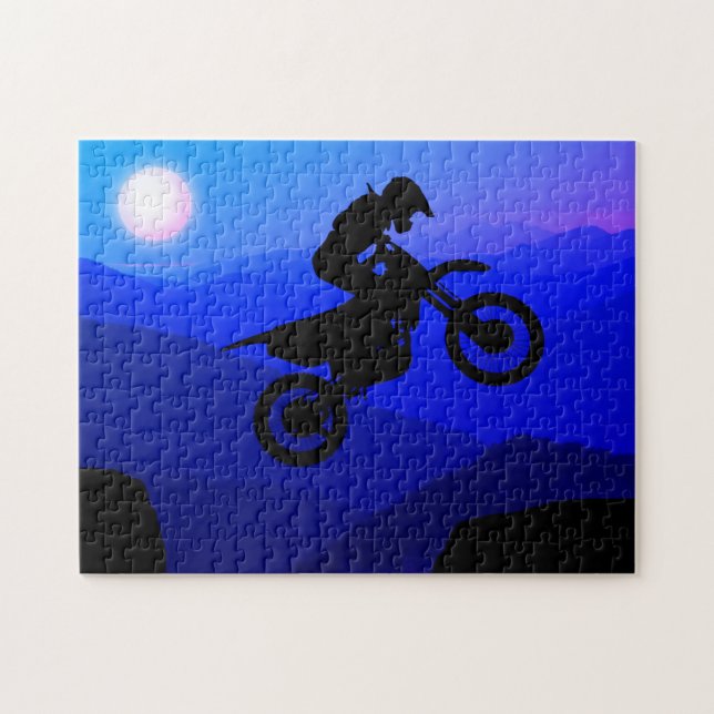 Dirt Bike Full Moon Nattride Motocross Pussel (Horisontell)