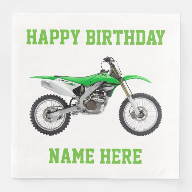 Dirt Bike Grönt Birthday Sport Napkins Pappersservett (Framsida)