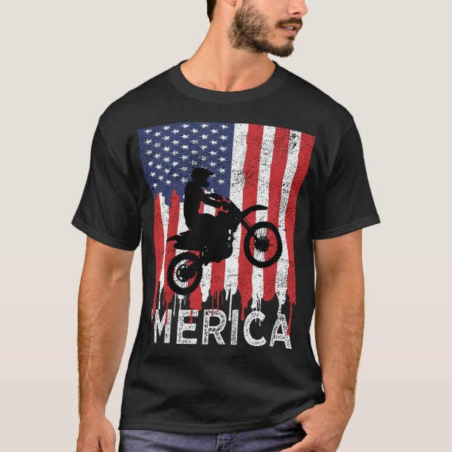 Dirt Bike 'Merica American Flagga 4th of juli Boys T Shirt (Framsida)