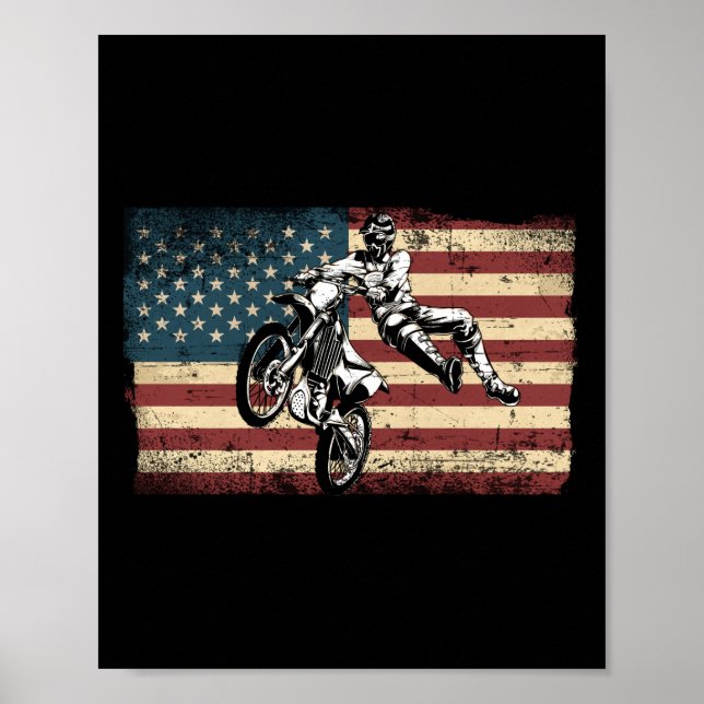 Dirt Bike Motocross American Flagga Dirt Bike Poster (Framsidan)