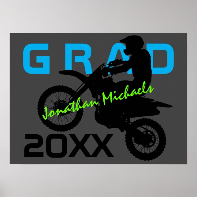 Dirt Bike Motocross Blue Grönt Grått Studenten Poster (Framsidan)