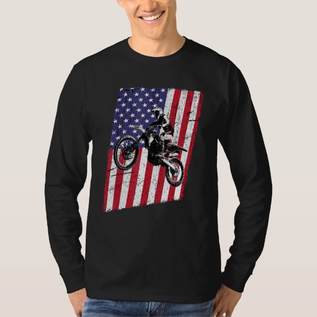 Dirt Bike Motocross och American Flagga Tee Distre (Framsida)