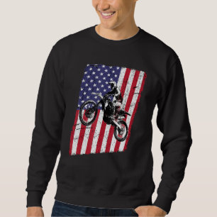 Dirt Bike Motocross och American Flagga Tee Distre Lång Ärmad Tröja