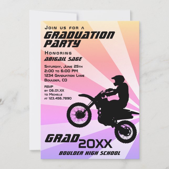 Dirt Bike Motocross Sunburst Studenten inbjudan (Framsida)
