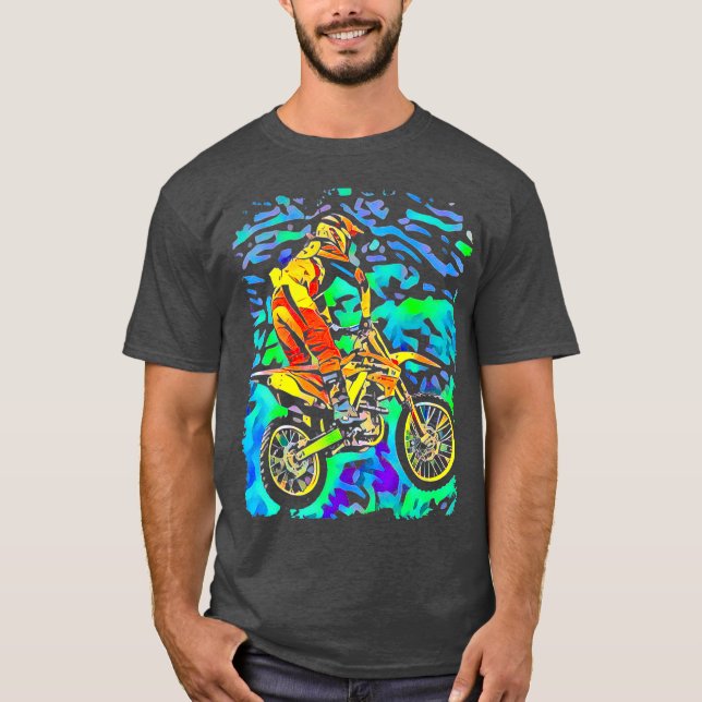 Dirt Bike Motocross Tävla Pop Art T Shirt (Framsida)