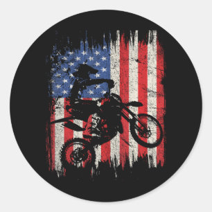 Dirt Bike Motocross USA American Flagga Patriotic Runt Klistermärke