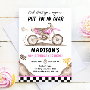 Dirt Bike Motorcross Tävla Biking Girl Birthday Inbjudningar