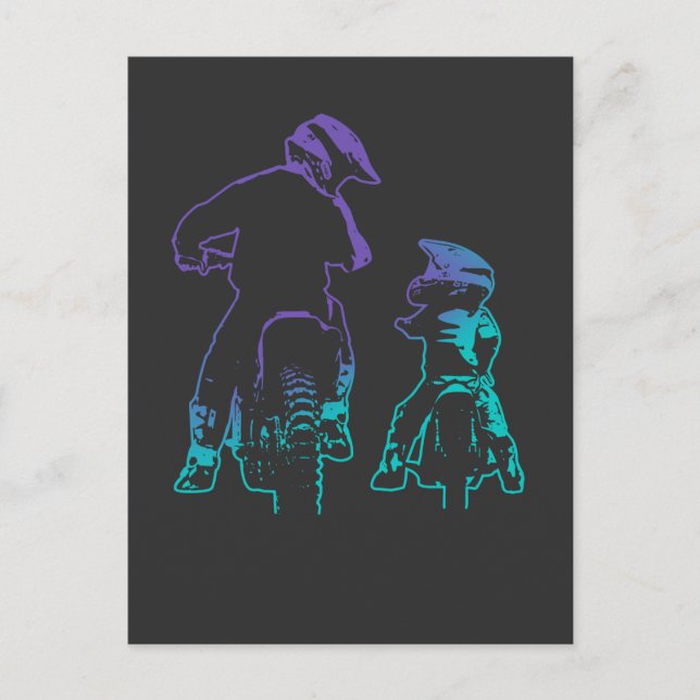 Dirt Bike Pappa och Son Motocross Biking Vykort (Framsida)