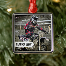 Dirt Bike Racer Personlig Namn Photo Julgransprydnad Metall