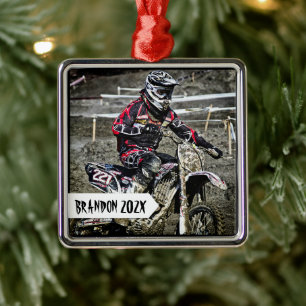 Dirt Bike Racer Personlig Namn Photo Julgransprydnad Metall