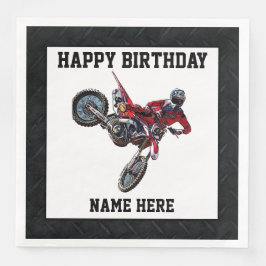 Dirt Bike Red Birthday Sports Namn Tävla Napkins Pappersservett