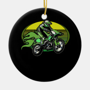 Dirt Bike Rider Däck Tracks Neon Grönt Youth Julgransprydnad Keramik