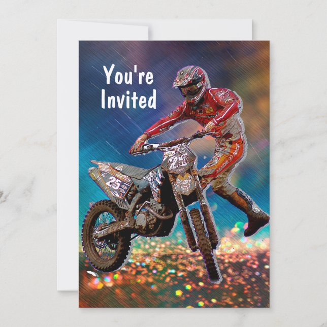 Dirt Bike Rider i Crystal Rain Storm Inbjudningar (Framsida)